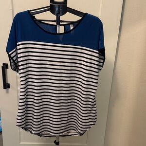 Perseption Blue and White Striped Short Sleeve Top
